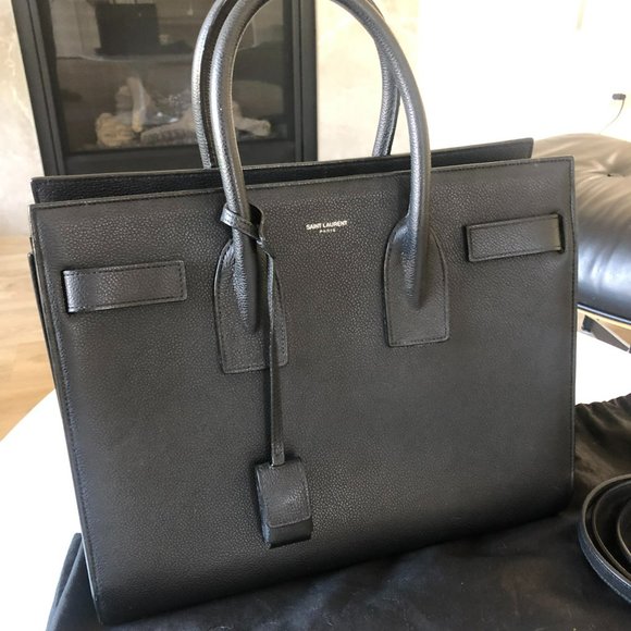 Saint Laurent YSL Black Grained Leather Small Sac de Jour Top Handle w/ Strap - Picture 11 of 12
